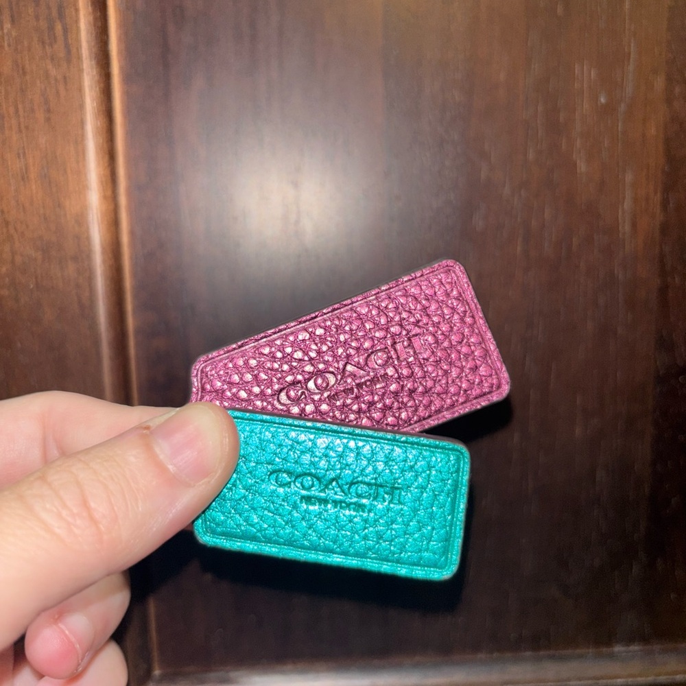 2 NEW RARE METALLIC TEAL & PURPLE COACH HANGTAGS